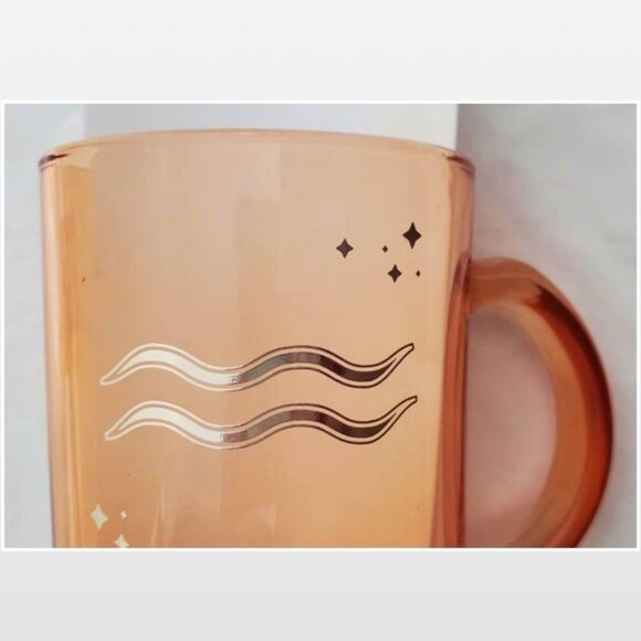 New Mug Glass Coffee Aquarius Zodiac Orange Transparent Silver Star Constellatio - Picture 3 of 12